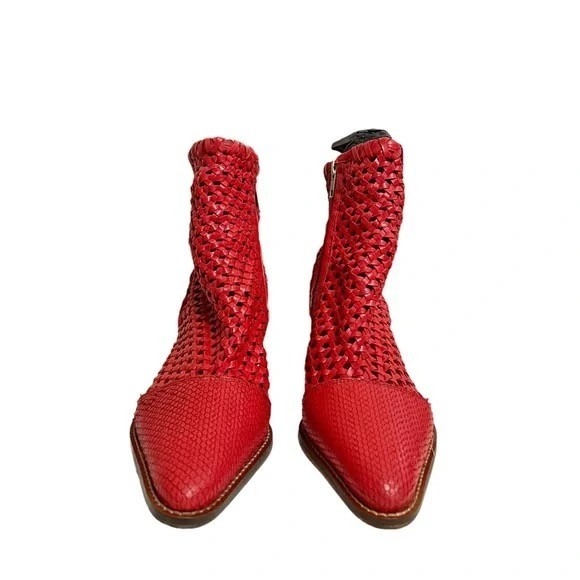 Free People In The Loop Woven Ankle Boots Flame Red Leather Size 37 NIB - Picture 8 of 9